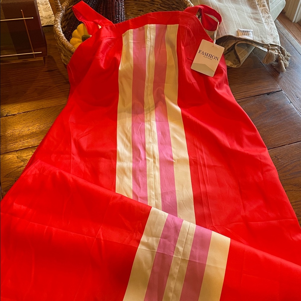 Red Dress with Striped Detail